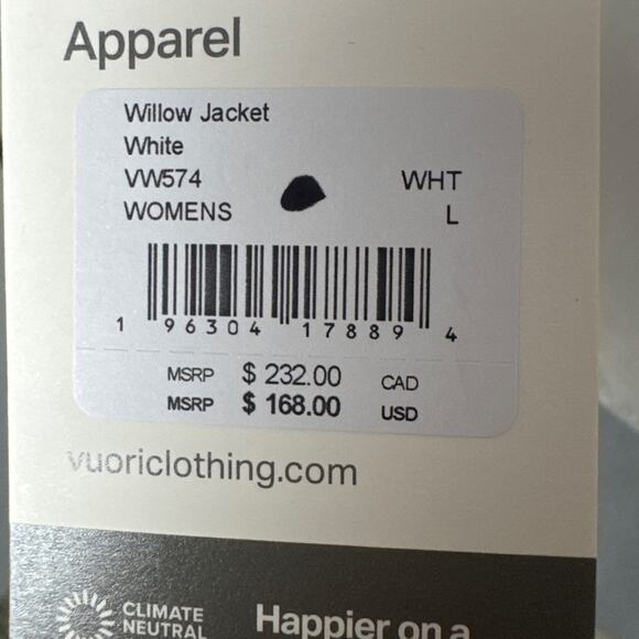 Vuori Womens Willow Jacket White Lightweight Layering Travel SZ L New With Tags - Picture 7 of 7